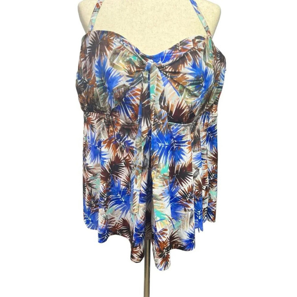 Fit4U Convertible Swim Top Mesh Molded Bra Plus Size 22W Multicolor NWT - Picture 1 of 9